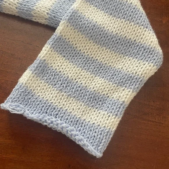 Wooden Ships Blue and White Striped V-Neck Sweater with Red Heart - Picture 5 of 9